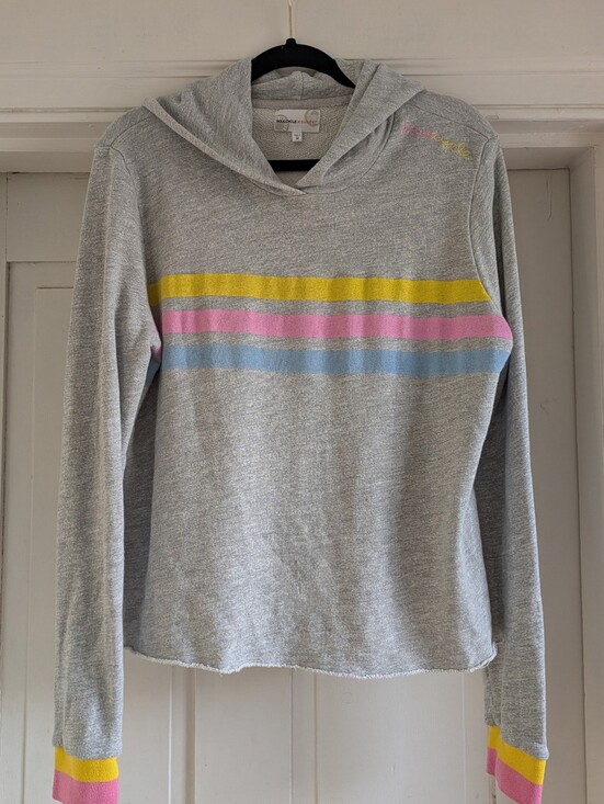 soulcycle Tops - Soulcycle X Sundry Gray Hoodie w Pink & Yellow Stripes M